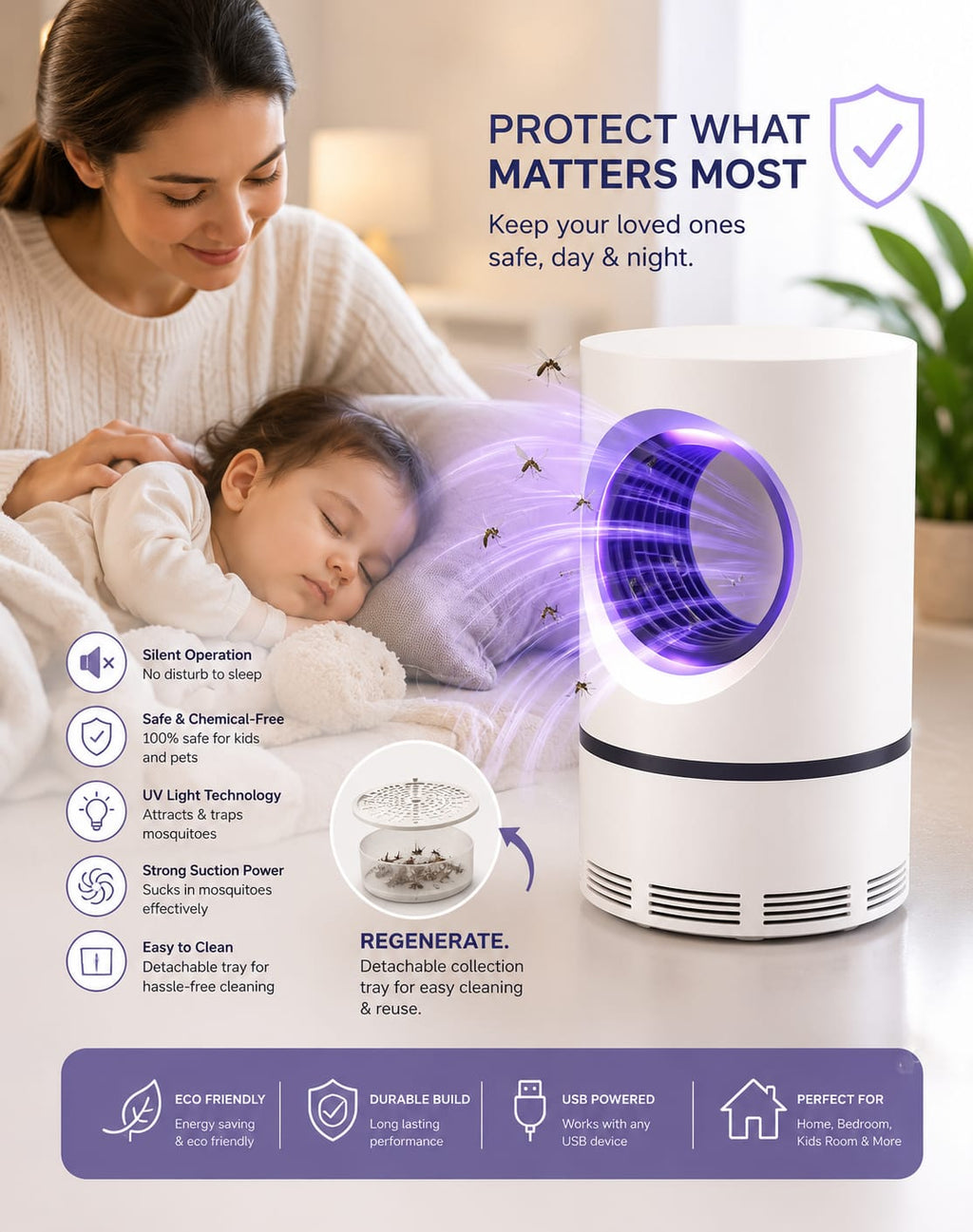 Mosquito Killer Lamp International Eco Friendly Bug Zapper Electric Mosquito Lamp Dual Mosquito Zapper Lamp Indoor Insect Trap Portable Killer Lamp.M61 (White)