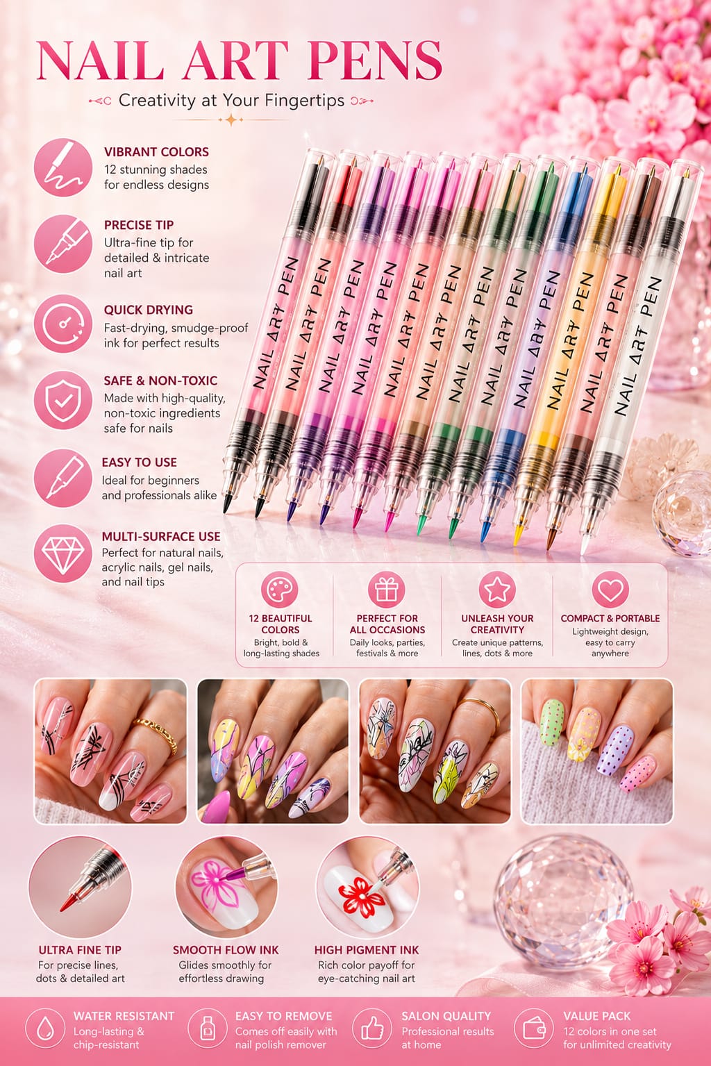 Nail Decore Pens Set of 12 Colors