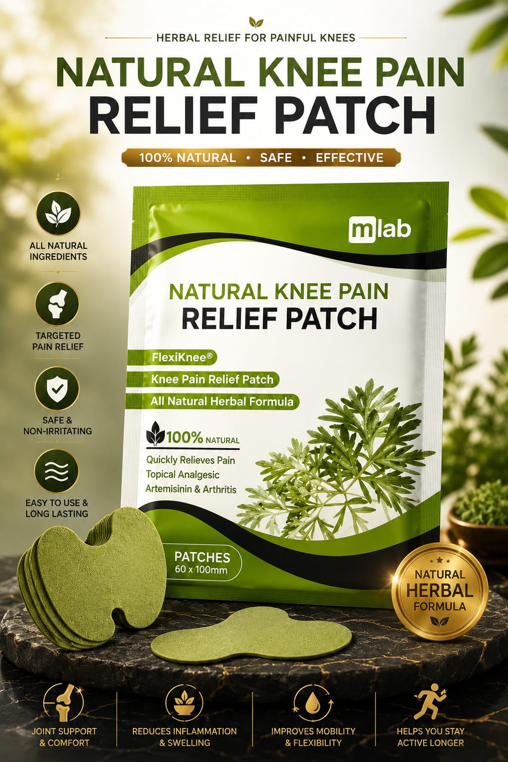 Natural Knee Pain Relief Patch 10pcs (Pack of 1)