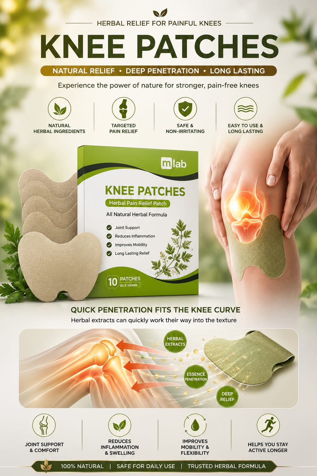 Natural Knee Pain Relief Patch 10pcs (Pack of 1)