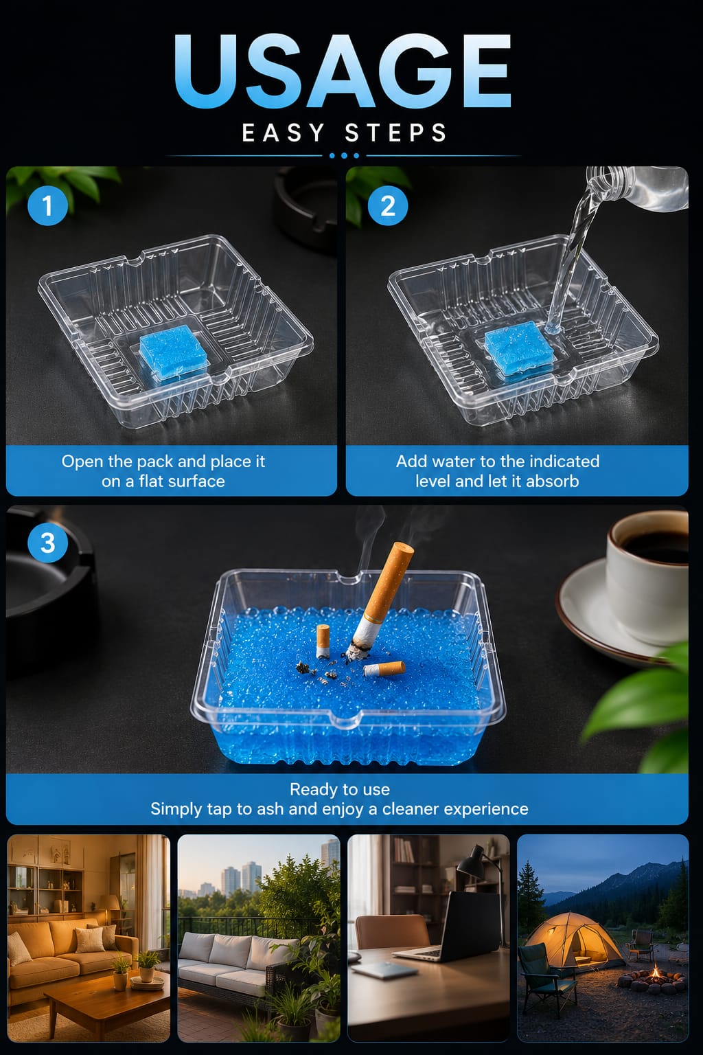 Disposable Smokeless Cigarette Ashtray Odorless (Pack of 5 )