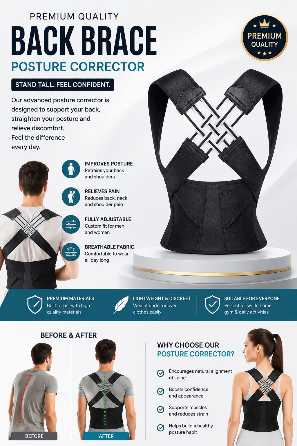 Back Brace Posture Corrector for Men and Women,Adjustable Back Posture Belt Invisible