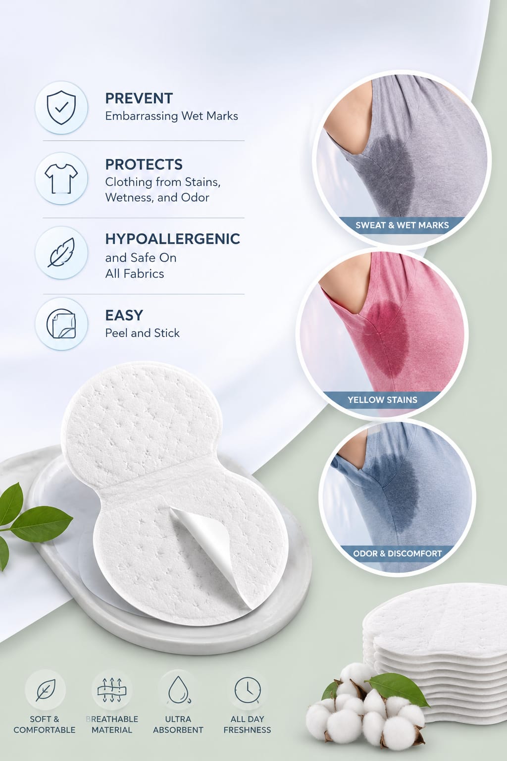 Disposable Underarm Sweat Pads For Men & Women 10pcs (Pack of 1)